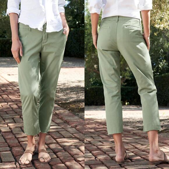 Frank & Eileen Raw Hem Twill Chino Straight Trousers Sage Green‎ Size 6 - Picture 1 of 10